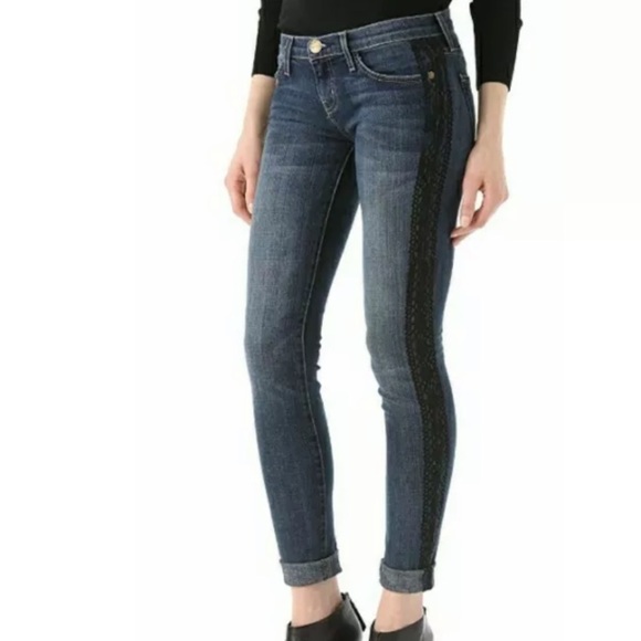 Current/Elliott Rolled Skinny Jeans w/Lace Detail